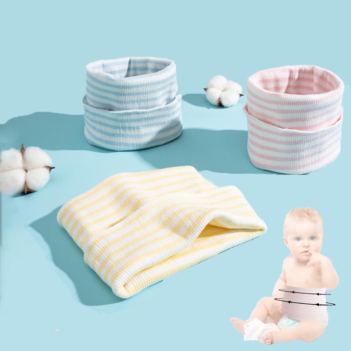 SNOWIE SOFT 3Pcs Cotton Baby Belly Band Baby Belly Button Wrap, Newborn Belly Button Band Umbilical Hernia Belt Adjustable Belly Band Cotton Infant Tummy Band for Infant 0-12 Months, Color Stripe SNOWIE SOFT 3Pcs Cotton Baby Belly Band Baby Belly Button Wrap, Newborn Belly Button Band Umbilical Hernia Belt Adjustable Belly Band Cotton Infant Tummy Band for Infant 0-12 Months, Color Stripe